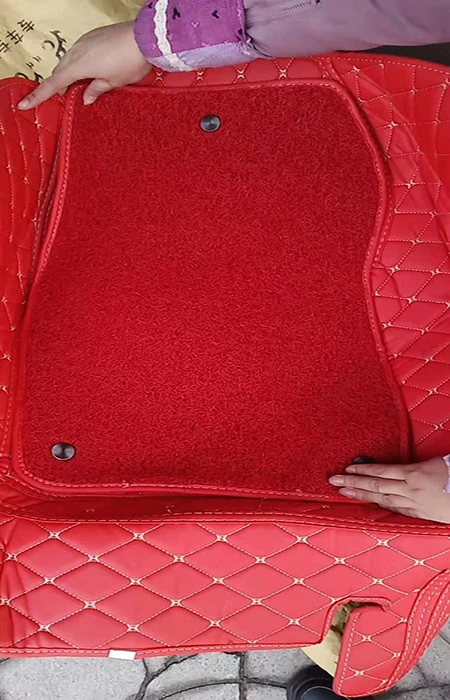 Factory customized eco-friendly odorless washable machine wash red leather 3D car foot mat
