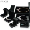 FANXI Custom Necklace Bracelet Ring Watch Jewellery Packing Box Velvet Insert Black Leatherette Paper Gift Packaging Jewelry Box