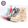 Fashion flower print martin lace-up plastic boots PVC rain boot for ladies