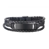 Fashion Jewelry Men Multilayer Braided Black Leather Bracelet Stainless Steel Hand Woven Leather Bracelet
