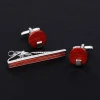 Fashion Red Wood Cufflinks Tie Clip Sets for Mens Gift