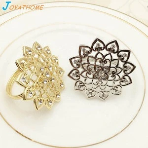 Flower Kitchen Table Napkin Holder Ring Bar Gold and Silver Xmas Christmas Restaurant Wedding Ceremony Holiday Decoration Items