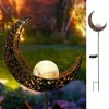 Garden Solar Stake Lights, Pathway Outdoor Moon Crackle Glass Globe Stake Metal Lights,Waterproof Warm White LED for Lawn