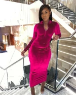 GD14114 Wholesale woman clothes 2021 trending velvet long sleeve casual dress vendors clothing zipper slim solid color dresses