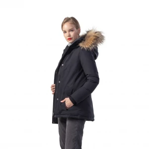 Goose feather down jacket winter jacket woman open front womens winter coats fur hooded regular Sleeve