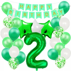 Green Baby Shower Birthday Party Decoration Supplies Set Happy Birthday Paper Backdrop Banner Number 1/2/3/4/5/6 Foil Balloons