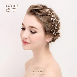Handmade Flower Pearl Wedding Hairgrips Bridal Gold Leaves Princess Hair Clips