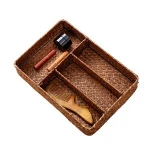 handmade metal wire frame with sea grass woven storage tray sundries cutlery storage basket
