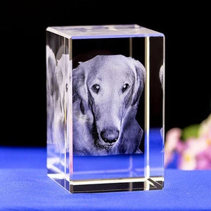 Handmade Souvenir Gifts, 3D Engraved Dog Crystal Cube Glass Craft