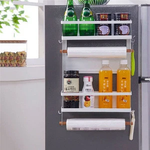 High Capacity Kitchen Storage Rack Refrigerator Side Wall Hanger Holder Iron Hook Organizer for Save Space Shelf