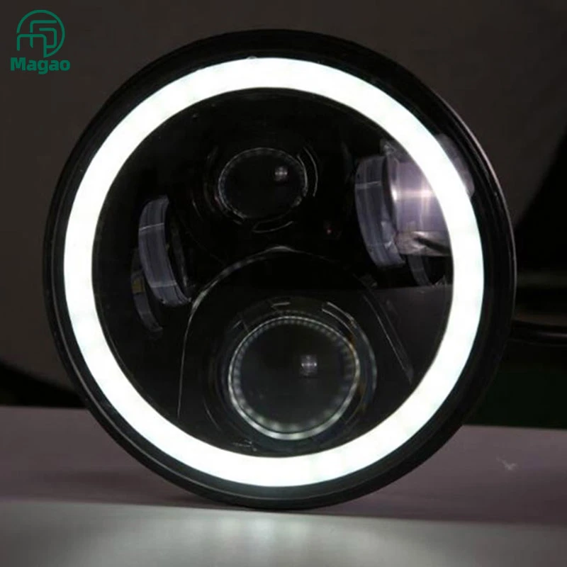 High Power High Low Beam 12V 24V Two 7-inch LED headlights with squinting eyes DRL amber