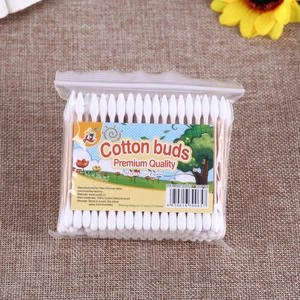 High Quality 100PCS Wooden Stick Pointed Cotton Buds in Poly Bag