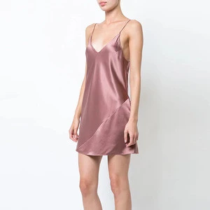 High Quality Lady Sexy Mini Slip Light Pink Silk Sleeveless Dress