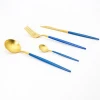 High quality spoon,fork,knife,stainless steel flatware,matte gold and blue cutlery set