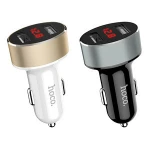 Hoco Z26 Electric Car Battery Charger 5V 2.1A Fast Aluminum Alloy Dual USB Port Car Chargers Adapter with Digital Display
