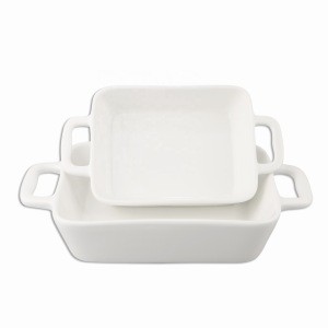 Hot Sale White Ceramic Rectangular Soup Bowl with Double Handle Salad Bowl Soup Bowl Baking Plate