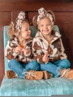 Hot Sale Winter Brown Cow Pattern Toddler Baby Plush Jacket Kids Girls Boys Fleece Sherpa Pullover