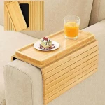 hot selling custom detachable removable magnetic wood couch armrest table organizer cup holder bamboo sofa arm tray with storage