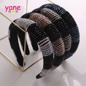 Hot selling glass beads mixed color matching hair band rhinestone transparent hand sewn Headband