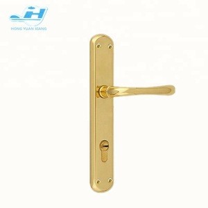 hot style gold plating alu door handle have cylinder hole round corner plate with lever handle