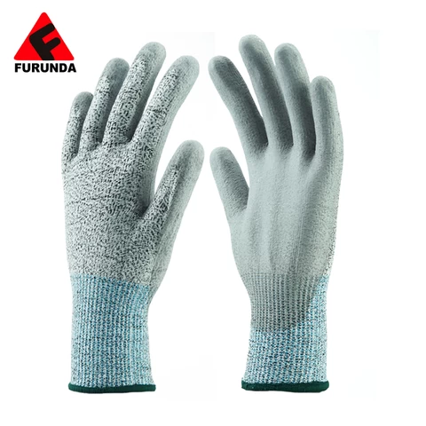 HPPE Anti-Cut Protection Safety Work Cut Resistant Gloves with PU Coated Palm Level D