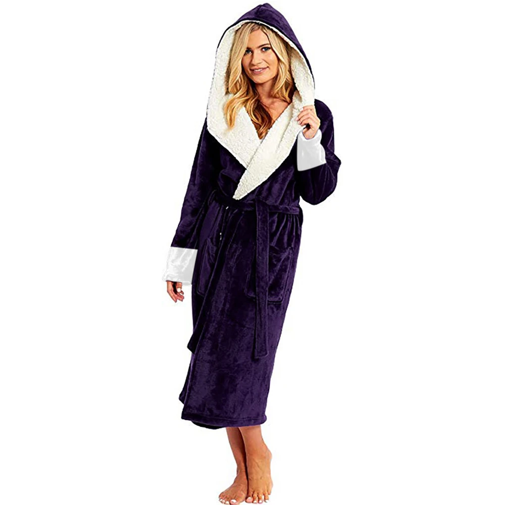 HSZ 09873 Women Bathrobe female winter long robe pajamas ladies  nightwear girl home  Hooded sleepwear wholesale plus size