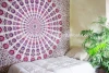 Indian cotton printed mandala bedspread wholesale mandala tapestry pink AND white color