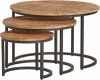 INDIAN INDUSTRIAL WOODEN ROUND TABLE SET OF 3 COFFEE TABLE WITH IRON FRAME NESTING TABLE