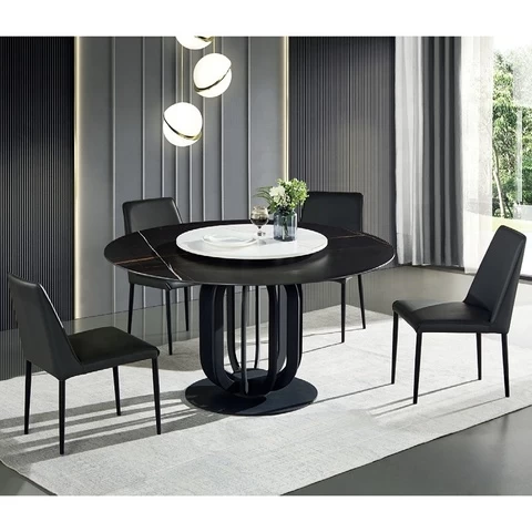 Italian Modern Dining Table Sets Round Luxury 4 Chairs Sintered Stone Marble Dining Tables