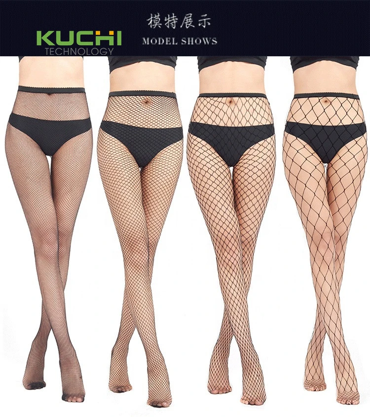 KC Hot sale fashion sexy design lady high waist mesh stocking black fishnet stockings