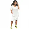 KX-GCY705  Minimalist casual v neck straight dresses for ladies short sleeve maxi solid shirt dress woman