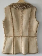 Ladies Fashion Beige Cut-out Suede Vest with Faux Fur Lining