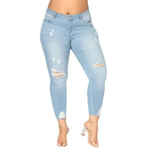 Latest Design Original Distressed Plus Size Bulge Slim Jeans Women