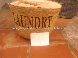 Laundry product, home seagrass basket, sedge bags with big carry handles and fabric inside