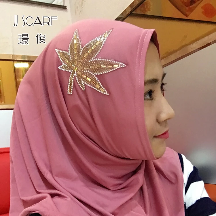 Leaf decorate rhinestone Libya women uniform code hijab knitting head scarf
