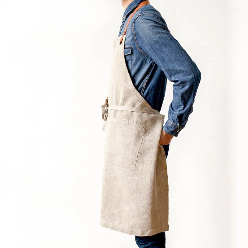 Leather, suede leather, hanging neck, ramie apron
