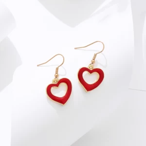 Lost Lady New Jewelry Ladies Temperament Style Heart-Shaped Color Hanging Earrings Fashion Light Luxury Dripping Alloy Jewelry