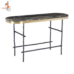Luxury hotel furniture custom modern light bronze brown mesh marble top console table