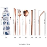 Luxury tableware stainless steel cutlery set kitchen metal dinnerware set knife fork spoon chopsticks straw dinner set with bag