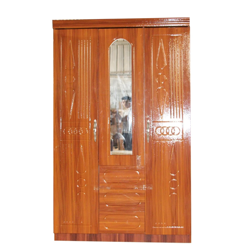 MDF panel wooden 3 door bedroom wardrobe