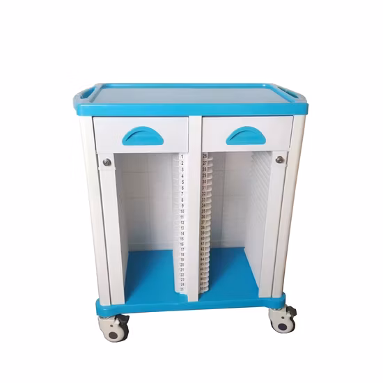 Medical Instrument ABS Double Rows Medical Record Clip Car with Drawers (50 grids)