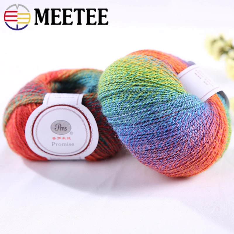 Meetee YA021 Natural Wool Nylon Blended Yarn Segment Dyed Color Gradient Hand Knitting Wool Line DIY Scarf Sweater Material