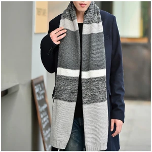 Mens Thick Knitted Stripe Long Cable Cold Winter Cape Infinity Scarf Shawl Cashmere Feel Warm Neckwear Soft Acrylic Scarves