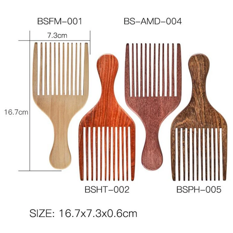men&#x27;s makeup tool styling comb afro hair pick wooden wide tooth comb