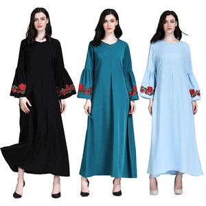 Middle Eastern Ladies Islamic Hui Clothing Dubai Round Neck Robe Dress