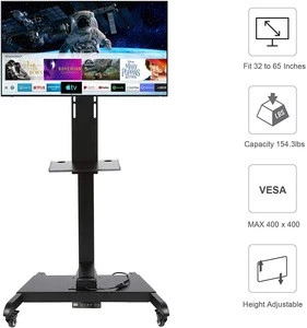 Mobile Motorized TV Lift Floor Stands Rolling TV Carts for Flat Screen 32 to 65 Inches TVs with Wheels Shelves Height Adjustable