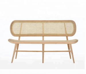 Modern Design Furniture Solid Wooden Natural Rattan Sheef Woven Chair Bench