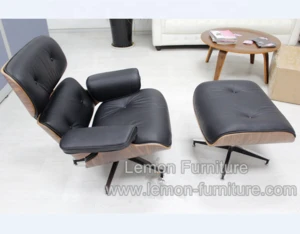Modern Lounge Chair and Ottoman Aniline Leather Mid Century Design