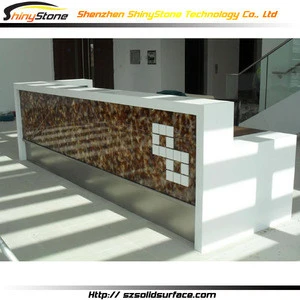 Modern straight shaped front desk design solid surface/artificial marble l-shape checkout counters