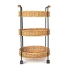 Multifunctional Movable 3-Tier Winnowing Vegetable Storage Basket Handwoven Style with Plastic Rattan Metal Metal Wire Materials